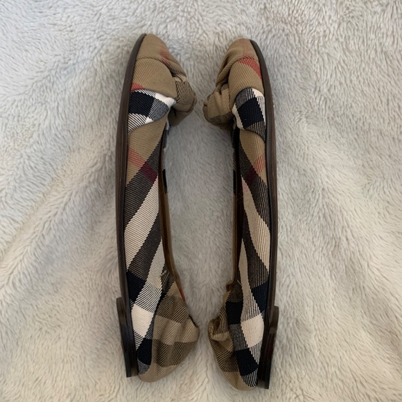 Burberry Beige Nova Check Canvas Knotted Ballet Flats Sz.39 Classic Print Dhoes - Picture 13 of 15